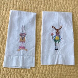 White Embroidered Bunny Tea Towels